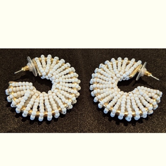 BaubleBar Jewelry - BaubleBar White Beaded Hoop Earrings Gold Tone